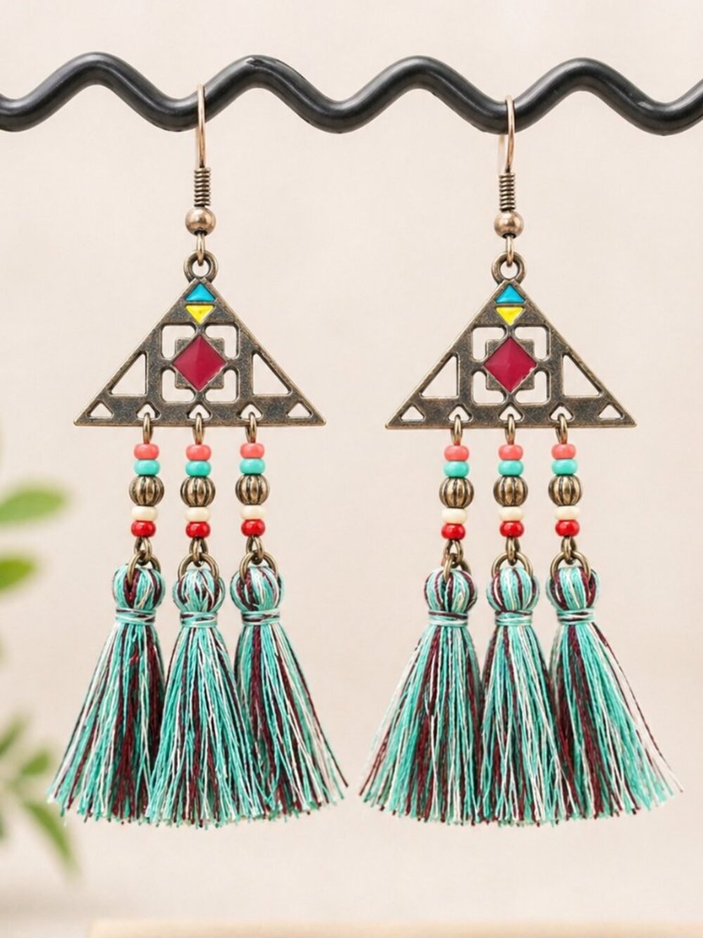 Bohemian Tassel Statement Drop Earrings - Picture 5 of 6